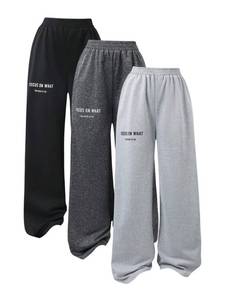 lot 14242 image: RoseSeek Girls 3 Packs Wide Leg Sweatpants Graphic Letter Elastic Waist Sports Pants Trousers with Pockets Multicolor 12Y