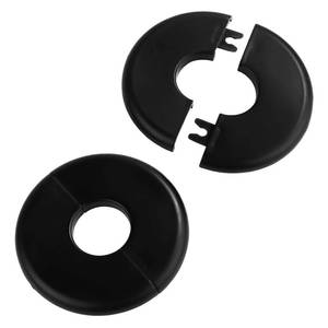 lot 14250 image: 2pcs Wall Split Flange, 29mm Buckle Design Pipe Cover Self-Adhesive Round Plumbing Cover Plates ABS Faucet Escutcheon for Toilet Kitchen (Black)