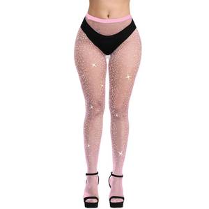 lot 14280 image: WEANMIX Womens Rhinestone Fishnet Stockings Pantyhose, High Waist Sparkly Tights for Women, Pink