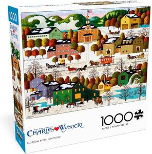 lot 14290 image: Buffalo Games �� Charles Wysocki - Blossom River Function - 1000 Piece Winter Jigsaw Puzzle - Festive, Puzzles for Adults �� Precision-Cut Pieces, Christmas Artwork, Hours of Relaxing Fun