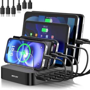 lot 14303 image: MSTJRY Charging Station for Multiple Devices  6 Port USB Charger Stations - Family Multi-Device Organizer Charging Dock - Designed for iPhone iPad Android Cell Phone Tablet and Electronic, Black