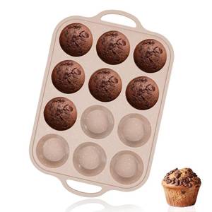 lot 14309 image: Vinino Silicone Muffin Pans for Baking with Metal Reinforced Frame, 12 Cups Regular Size Nonstick Brown Silicone Cupcake Pan, BPA Free Oven Dishwasher Safe Baking Mold for Muffins Cupcakes