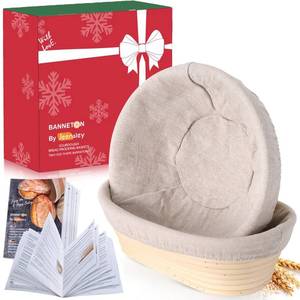 lot 14316 image: Jeensley Banneton Bread Proofing Basket with Brochure Set of 2, Sourdough Baking Supplies for Rising, Round & Oval Proving Baskets with Liners, Handmade from Quality Natural Indonesian Rattan