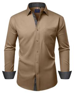 lot 14339 image: Alimens & Gentle Brown Dress Shirt for Men Long Sleeve No Iron Flex Business Formal Office Wedding Button Down Shirt 3XL