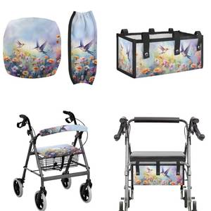 lot 14346 image: LedBack Universal Walker Accessories Hummingbird Daisy Walker Seat Covers Rollator Walker Seat and Backrest Covers Underseat Pouch Tote for Rolling Walkers