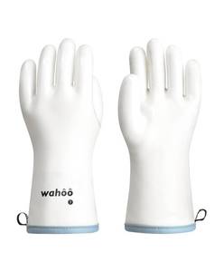 lot 14347 image: wahoo Professional Liquid Silicone Oven Mitts Gloves, Heat Resistant Gloves for Cooking, Baking, CoralAir Liner, 12 Inch, White, Medium