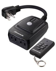 lot 14352 image: DEWENWILS Light Sensor Timer Waterproof, Plug in Timer Switch, 100 ft Range Remote Control with 2 Grounded Electrical Outlets for Christmas Outdoor String Lights, 15A 12HP UL Listed