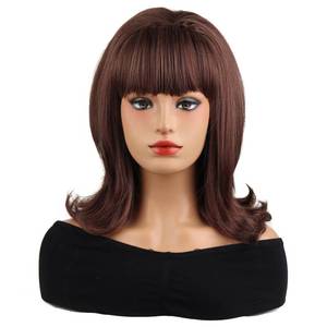 lot 14497 image: MAGQOO Brown Wigs Women Short Brown Mixed Wig with Bangs Retro Bouffant Beehive Wigs 60s 70s 80s Costume Cosplay Halloween Party with Wig Cap
