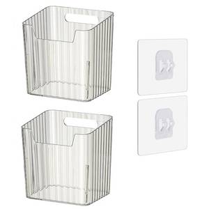 lot 14498 image: Set of 2 Storage Organizer Bins Wall Mounted Floating Shelves Fridge Organizer Stackable Clear Plastic Storage Bins for Wall, Refrigerator, Kitchen, Bathroom, Countertops, Pantry, BPA Free (Clear)