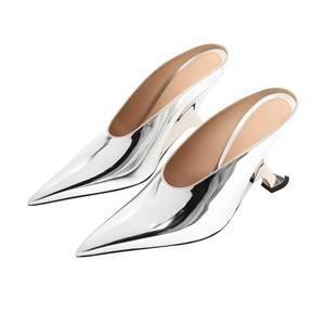 lot 15191 image: Vertundy Womens Metallic High Heeled Mules Wedge Heels Pointed Toe Backless Slide Pumps Slip On Dress Patent Leather Mule Ladies Silver Size 8