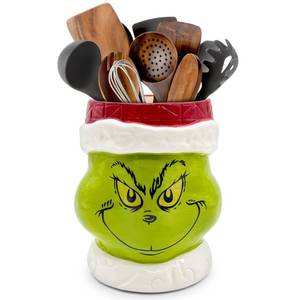 lot 15195 image: pinata Christmas Kitchen Decor Ceramic Green Utensil Holder, Cute Christmas Utensils Holder, Green Ceramic Utensils Crock for Rustic Farmhouse Indoor Kitchen Decorations(6.3 Inches)