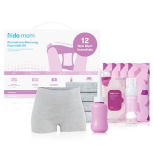 lot 15210 image: Frida Mom 11pc Postpartum Essentials Kit Gift Set, Hospital Bag Must Haves for New Mom, Includes 4 Disposable Postpartum Underwear, 4 Ice Maxi Pads, Perineal Healing Foam & 24 Pad Liners & Peri Bottle