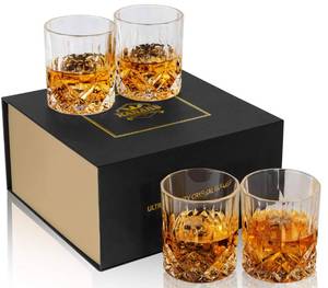 lot 15211 image: KANARS Old Fashioned Whiskey Glasses with Luxury Box - 10 Oz Rocks Barware For Scotch, Bourbon, Liquor and Cocktail Drinks - Set of 4 - Men Gift