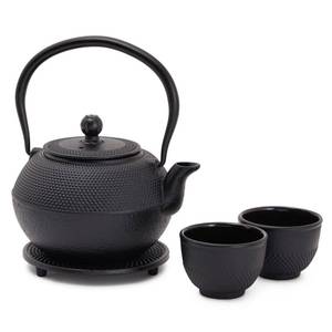 lot 15215 image: Juvale Cast Iron Teapot - 1200 mL, Black, 2 Cups - Japanese Tea Set with Stainless Steel Infuser & Stovetop Kettle for Loose Leaf Tea