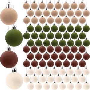 lot 15216 image: Beeveer 96 Pcs Velvet Christmas Balls Bulk, Mini 1.18 Inch Flocked Christmas Tree Ball Ornaments, Xmas Tree Bulb Ornaments Hanging Decoration(Light Brown, Dark Green, Apricot, Khaki)