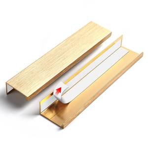 lot 16211 image: BaiNong 5pack 6 inch self Adhesive Cabinet pulls Adhesive Cabinet Handles Stick on Handles Gold Finger pulls for cabinets Drawer Edge pulls Finger pulls Concealed Drawer Seam Flat