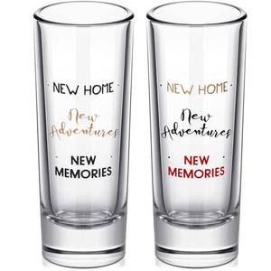 lot 16228 image: Cunhill 2 Pieces Housewarming Present Shot Glasses New Home Adventures Memories Home Wine Glass 2 oz Shot Glass House Warming Present Wine Tumbler Tea Cup for Him, Her, Couple