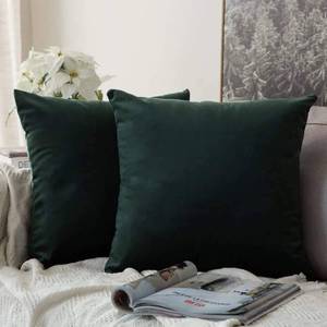 lot 16229 image: MIULEE Pack of 2 Velvet Soft Solid Decorative Square Throw Pillow Covers Christmas Cushion Case Home Decor for Sofa Bedroom Car 16x16 Inch Army Green