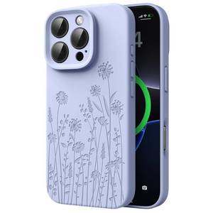 lot 16238 image: Engraved Case for iPhone 16 Pro Max Phone Case for Women Compatible with Magsafe, Hard Liquid Silicone Cute Blue Spring Floral Design Shock Proof Heavy-Duty Protection for Women Girls