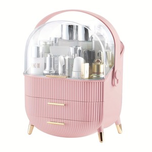 lot 1239 image: Pink makeup organizer with three shelves and one clear shelf