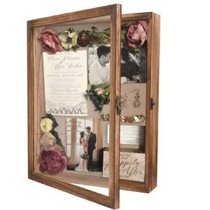 lot 1347 image: GraduatePro Shadow Box Frame 11x14 Display Case with Linen Back, Real Glass Window Door with Hinge, Picture Frame Wedding Bouquet Memorabilia Medals Photos Memory Box for Keepsakes, Carbonized Black