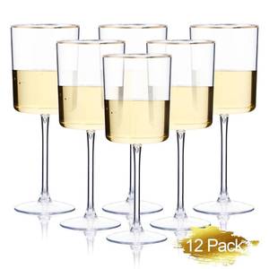 lot 1350 image: Ciaell 12 Pack Plastic Wine Glasses - 10 Oz Plastic Wine Glasses with Stem - Gold Rim Disposable Cups for Parties & Weddings & Poolside & Toasting & Outdoors & Christmas & New Year
