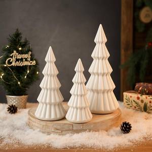 lot 1377 image: Relaxgiant Set of 3 Velvet Ceramic Christmas Trees Decoration Large Modern Velvet Cone Christmas Tree Figurine Decor Holiday Xmas Winter Indoor Home Tabletop Mantel Centerpiece(Cream White)