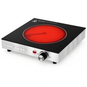 lot 1380 image: OVENTE Infrared Ceramic Single Burner, 1200W Electric Countertop Hot Plate with Black Crystalline Glass, Portable Stainless Steel Cooktop for Home, Office, or Dorm Use, Black BGI301GB