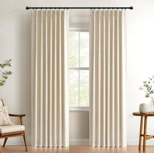 lot 1387 image: 100% Blackout Shield Linen Look Textured Pinch Pleated Curtains Blackout Drapes 84 Inch Long 2 Panels Set, Faux Linen Blackout Curtains for Bedroom & Living Room, 40 W x 84 L, Cream