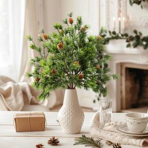 lot 1405 image: 16.1Artificial Christmas Norfolk Pine Branches Pinecone Garland Stems Tree Greenery Decor Faux Cedar Picks Home Decoration Real Touch Evergreen Realistic Plant Leaves for Winter Holiday Indoor (6PCS)