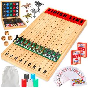 lot 1408 image: Toidgy Large 21 Inches Horse Race Board Game, Horse Racing Games with Cards and Dice & 11 Luxury Metal Horses, Thickened Wood Chessboard, Classic Wooden Table Top Board Games for Adults and Family