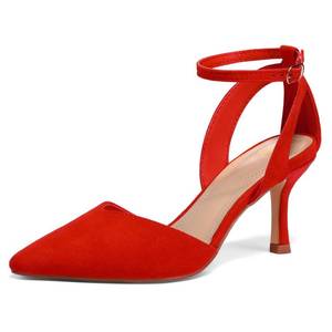 lot 1414 image: mysoft Womens Pumps Shoes Pointed Toe Kitten Low Heels Stiletto Ankle Strap Closed Toe Wedding Party Dress Sandals Red Suede