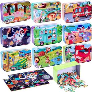 lot 1418 image: Libima 9 Boxes Party Favors Jigsaw Puzzles in a Metal Box for Age of 4-8 Wooden Puzzle for Ages 4-8 Boys and Girls Learning Educational Toys 9 Styles(Cute Style)