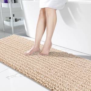 lot 1426 image: Yimobra Bathroom Runner Rug 70x24 Inch - Extra Long Non Slip Chenille Bath Mat, Soft & Absorbent, Machine Washable Shaggy Hallway Carpet for Vanity Tub Shower, Light Brown Home Decor Accessories