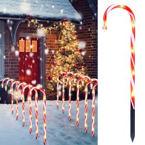 lot 1437 image: Joiedomi 12 Pcs Christmas Candy Cane Pathway Markers Lights, 16�� Stakes Lights with Warm White, Waterproof Outdoor Decorations for Xmas Indoor and Outdoor Decorations Yard, Walkway, Lawn, Garden