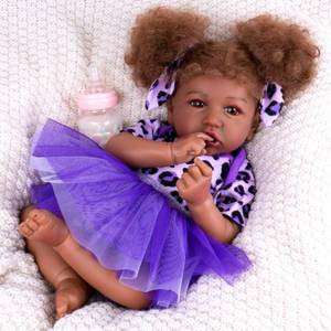lot 1438 image: Aori Black Reborn Baby Dolls - 20 Inch Realistic Black American Doll with Rooted Hair & Huggable Cloth Body, Lifelike Biracial Toddler Girl Doll, Gift with Accessories Set for Girls Age 3