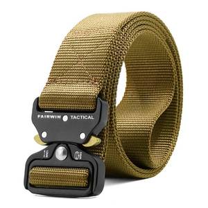 lot 2004 image: FAIRWIN Tactical Belt, Military Style Webbing Riggers Web Belt Heavy-Duty Quick-Release Metal Buckle (Brown, M - Waist 36-42)