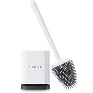 lot 2007 image: ASOBEAGE Deep Cleaner Toilet Brush Silicone Toilet Brush with No-Slip Long Plastic Handle and Flexible Bristles, Quick Drying Holder Set for Toilet��White��