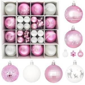 lot 2025 image: 44Pcs Christmas Tree Ornaments Set,Pink and White Christmas Ornaments,Plastic Shatterproof Ball Decorations for Tree