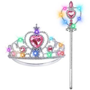lot 2026 image: BIBUTY Princess Crown Tiara for Little Girls Princess Dress Up Accessories, Light Up Toddler Tiara Wand Toy Gifts for 3-6 Girl (Pink)