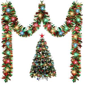 lot 2029 image: Kingdder 16.4 ft Christmas Tinsel Garland Lighted Metallic Twist Tree Decoration Prelit Battery Operated 50 LED Hanging Garland for Xmas New Year Home Outdoor Decor(Multicolor, Red and Green)