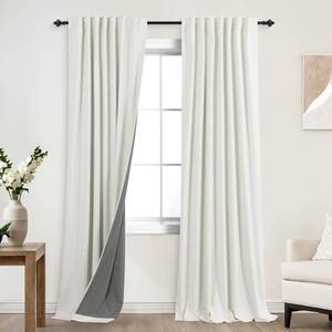 lot 2036 image: KOUFALL 86 Inch Length Ivory Back Tab Linen Blackout Curtainsfor Living Room