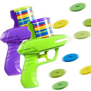 lot 2042 image: Sumind 2 Pieces Foam Disc Shooter Zip Shot Shooter Disc Launcher (Purple, Green)