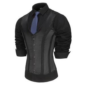 lot 2045 image: HUAMYTH Mens Corset Suit Vest Vintage Waistcoat Black Slimm Fit Lace Up Boned 6 Buckles Tight Tops Wedding Stage (US, Alpha, Small, Regular, Regular, Black)