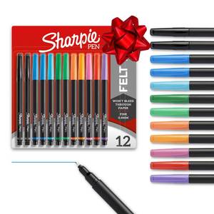lot 2055 image: Sharpie Felt Tip Pens, Fine Point Pens (0.4mm), Felt Tip Markers, Assorted Colors, 12 Count - Journaling, Art, Drawing, Markers