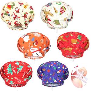 lot 2057 image: 6 Pcs Christmas Bouffant Scrub Cap with Buttons Adjustable Working Hats Surgical Cap with Sweatband for Women Men
