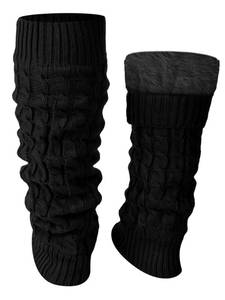 lot 2061 image: Shihanee Winter Fleece Lined Leg Warmers for Women Knit Long Leg Warmers Warm Fleece Lined Boot Socks for Skating Daily Wear (Black,Cable Knit Pattern)
