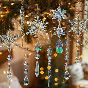 lot 2064 image: GuassLee 18pcs Crystal Christmas Tree Ornaments - Iridescent Acrylic Snowflake Icicle Drop Crystal Hanging Ornaments for Tree Iridescent Party Decor Christmas Frozen Themed Birthday Decor