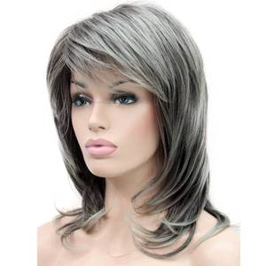 lot 2068 image: Lydell Long Soft Shaggy Layered Classic Cap Full Synthetic Wig Wigs (AB76 Grey Ombre)