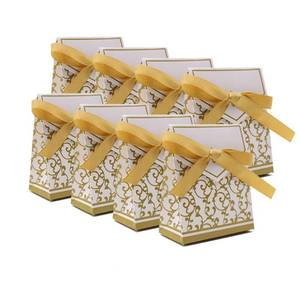 lot 2070 image: KUPOO 50PCS Candy Boxes,Gold Ribbon Wedding Favor Boxes Candy Bag Cake Box for Wedding Party Decoration Easter (gold)
